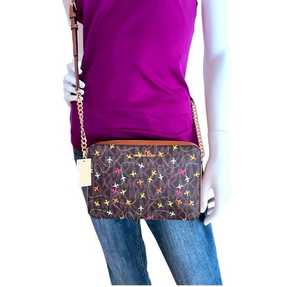 Michael Kors Jet Set Brown Multi East West Airplane Print Crossbody Bag, NWT - Picture 2 of 8